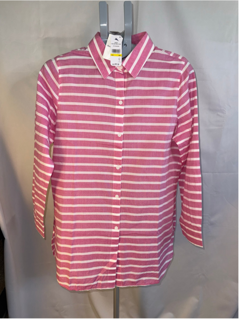 Women's Tommy Bahama Button Down Shirt Size M‎ Pink White Striped swim cover up